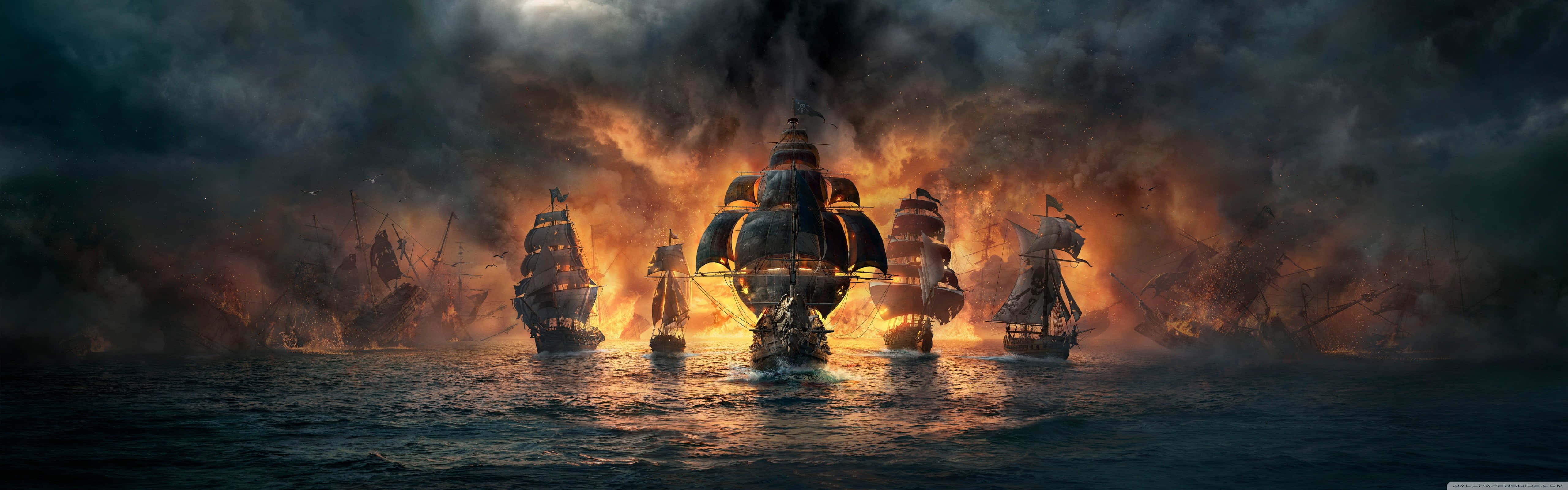 Epic Naval Battle At Dusk Wallpaper