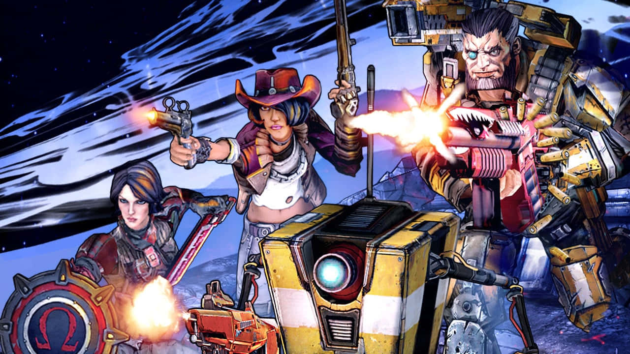 Epic Showdown Of Iconic Borderlands Characters Wallpaper