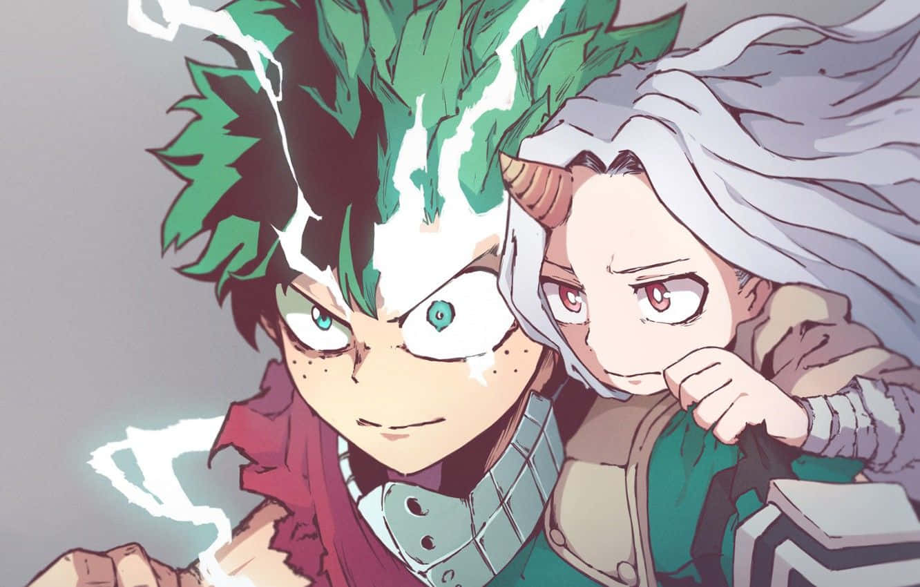 Eri Behind Electrifying Izuku My Hero Academia Wallpaper