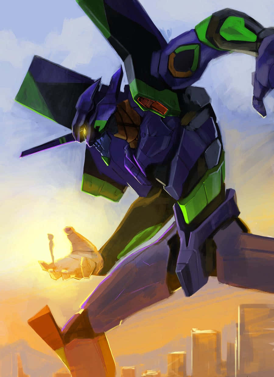 Eva 01 Unit In Battle-ready Pose Wallpaper