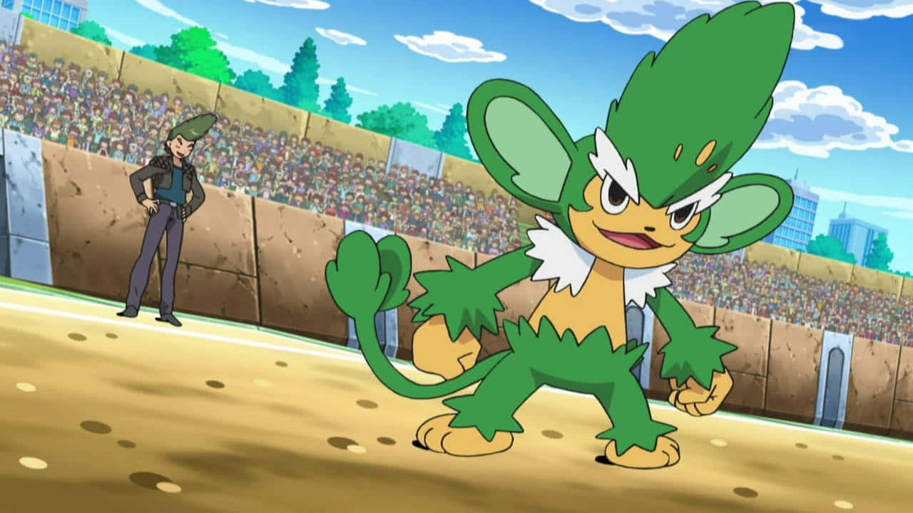 Evolved Pansage In Pokémon Battle Wallpaper