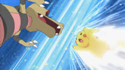 Evolved Sandile And Pikachu Battling Wallpaper