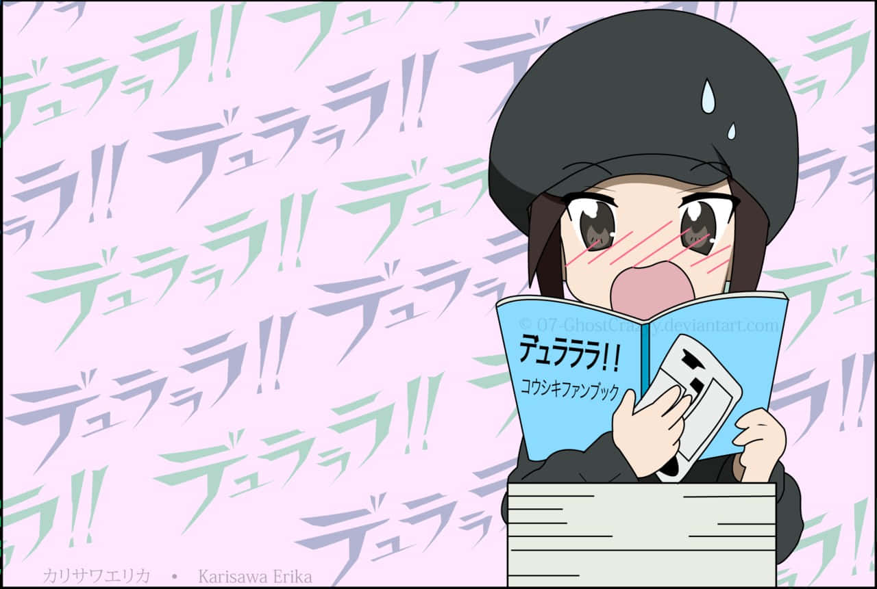 Excited Anime Character Reading Comic Wallpaper