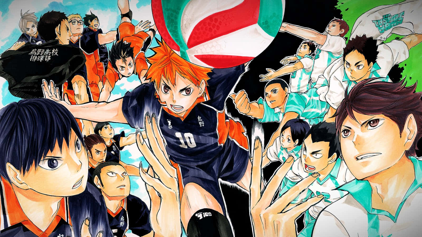 Exciting Haikyuu Fan Art Showcasing Team Spirit Wallpaper