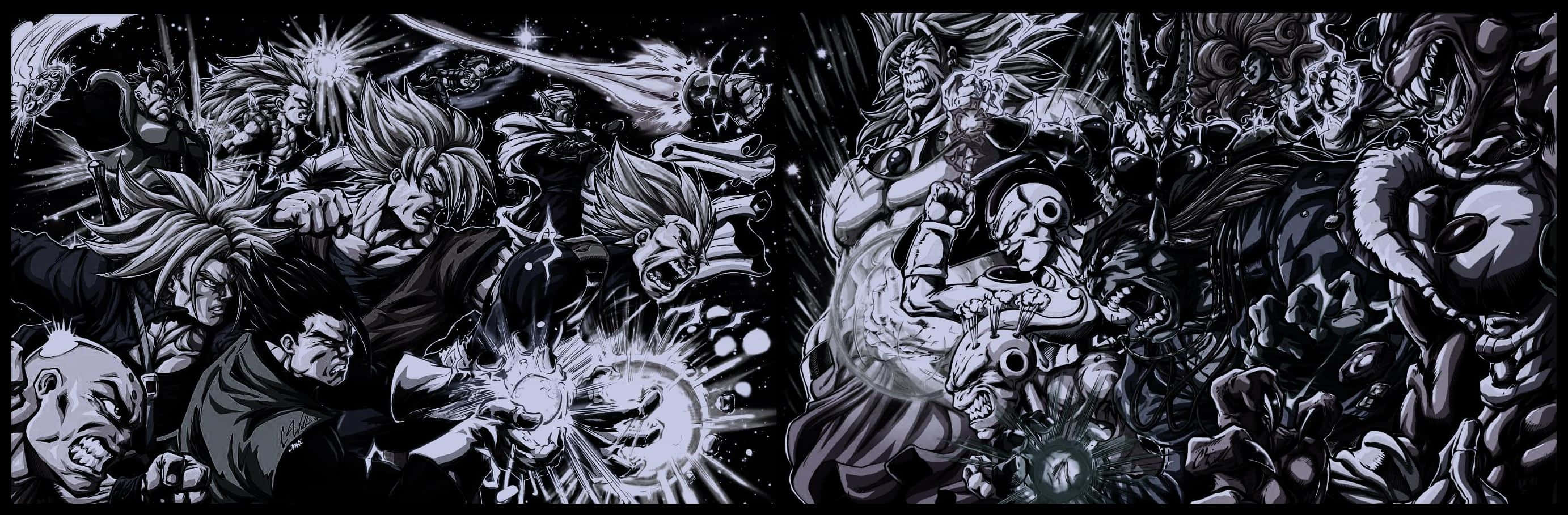 Experience The Excitement Of Dragon Ball Black And White Wallpaper