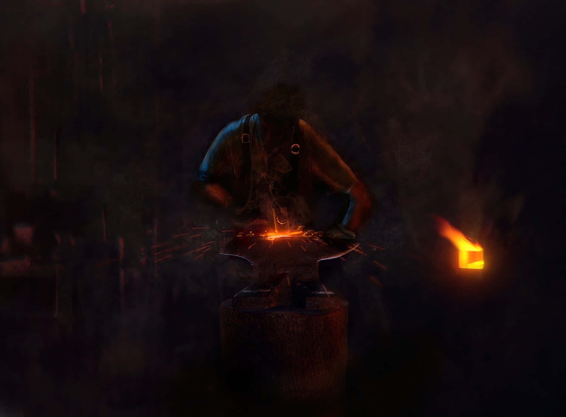 Experienced Blacksmith Crafting Utensils Wallpaper