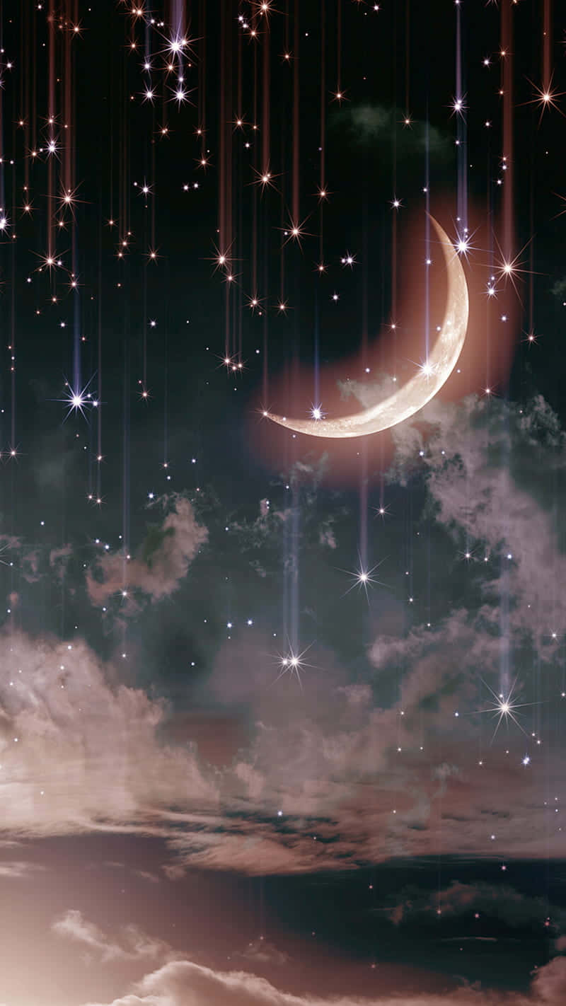 Explore The Beauty Of The Night Sky With The Moon And Stars Iphone Wallpaper