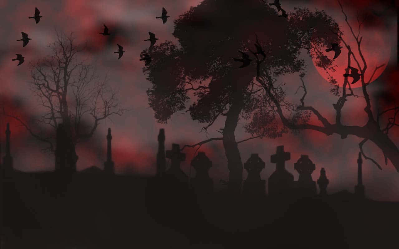 Explore The Eerie Halloween Graveyard Wallpaper