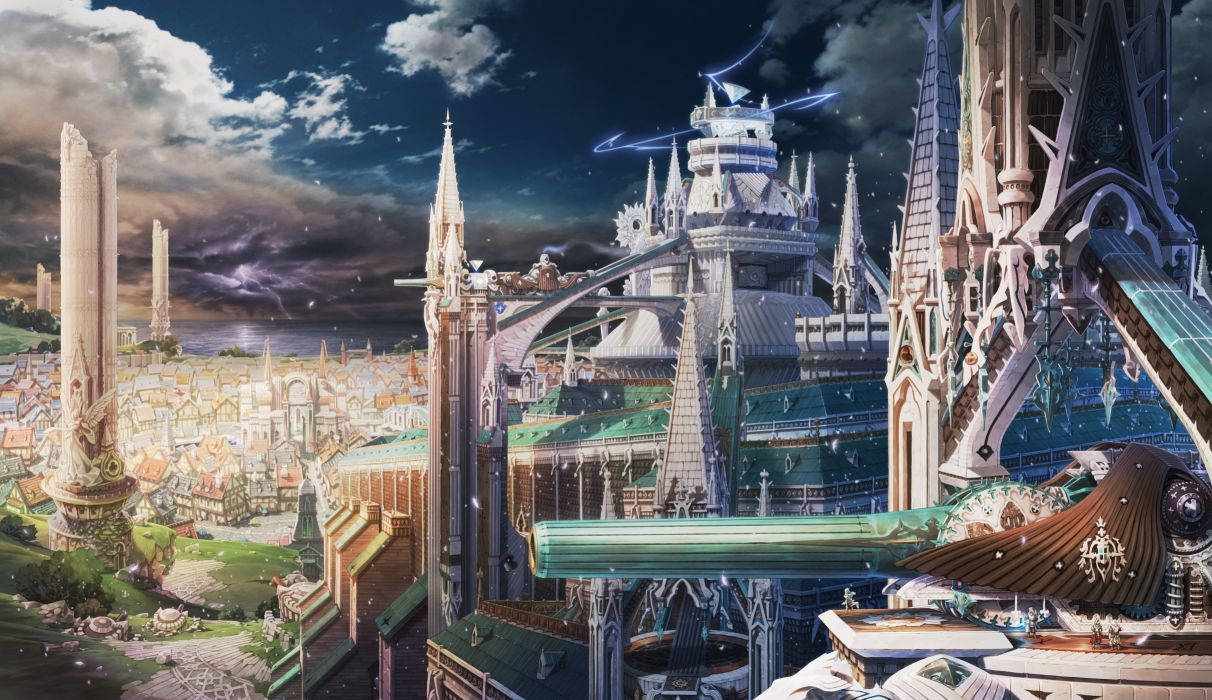 Explore The Futuristic Fantasy City Of Anime City! Wallpaper