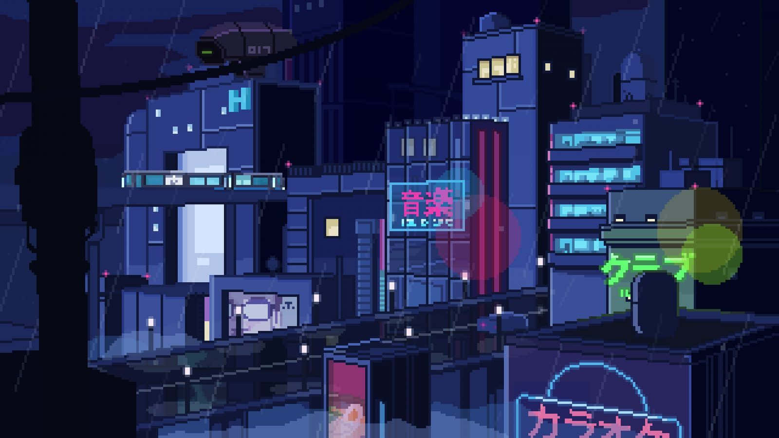 Explore The Neon-lit Cyberpunk World With Pixel Art Wallpaper