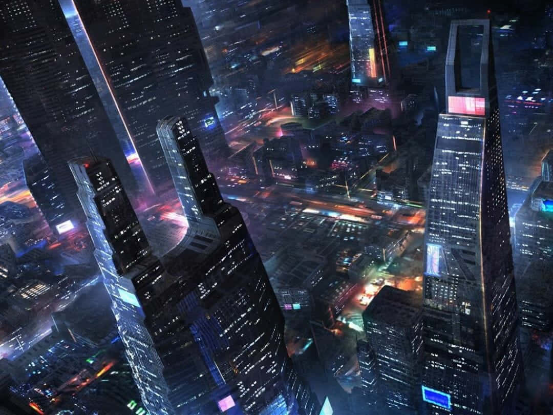 Exploring Futuristic City At Night Wallpaper