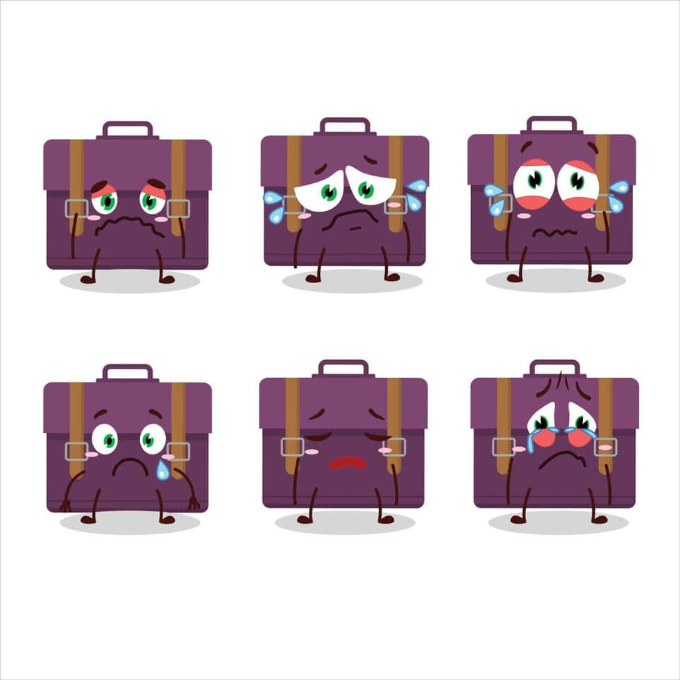 Expressive Purple Suitcases Cartoon Emotions Wallpaper