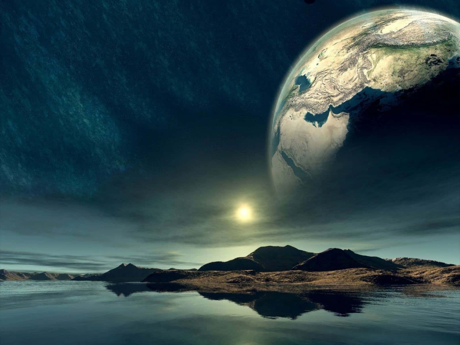 Extraterrestrial Landscapewith Earth View Wallpaper