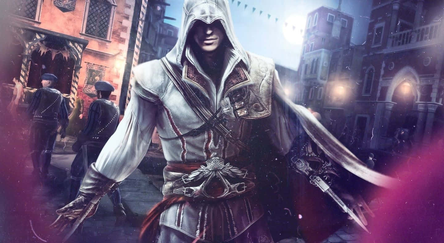 Ezio Auditore In Action During Assassin's Creed Brotherhood Wallpaper