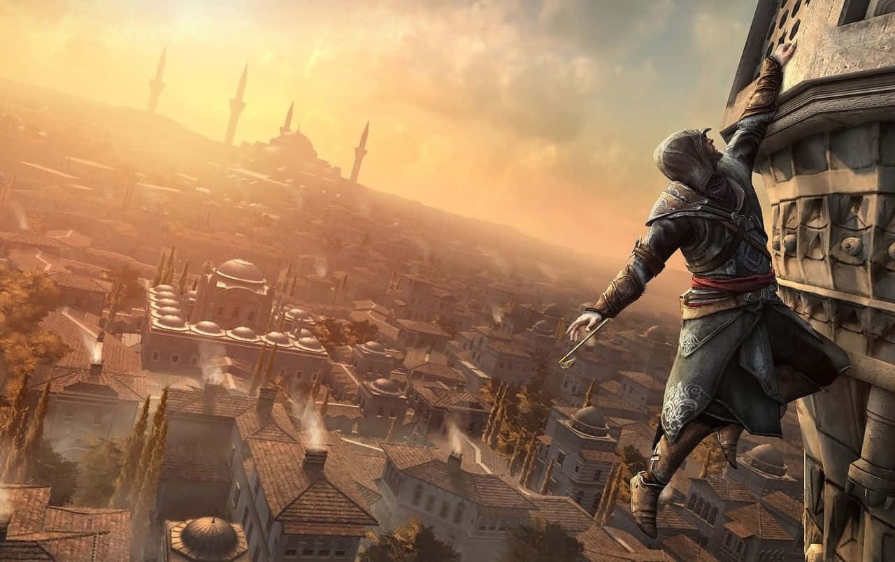 Ezio Auditore Stands Triumphant On A Rooftop In Assassin's Creed Revelations. Wallpaper