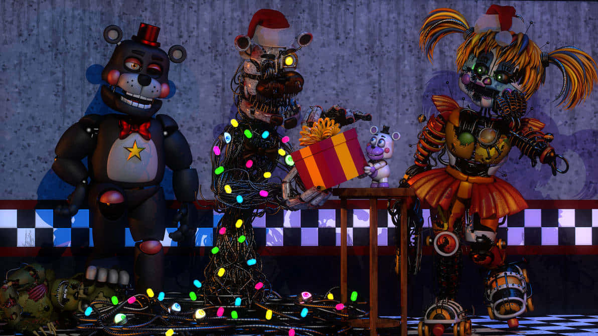 F N A F_ Christmas_ Celebration_ Animated_ Characters Wallpaper