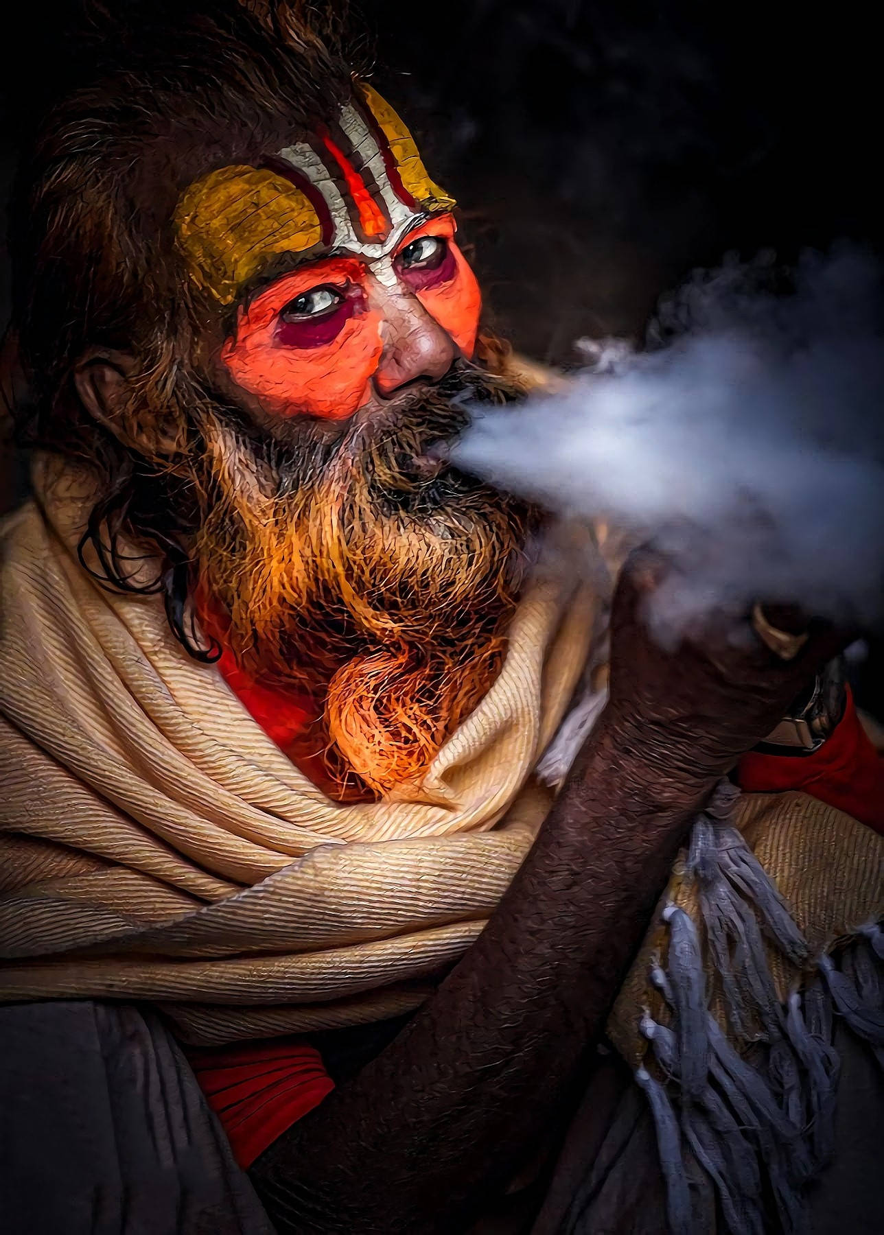 Face Painted Aghori Smoking Wallpaper