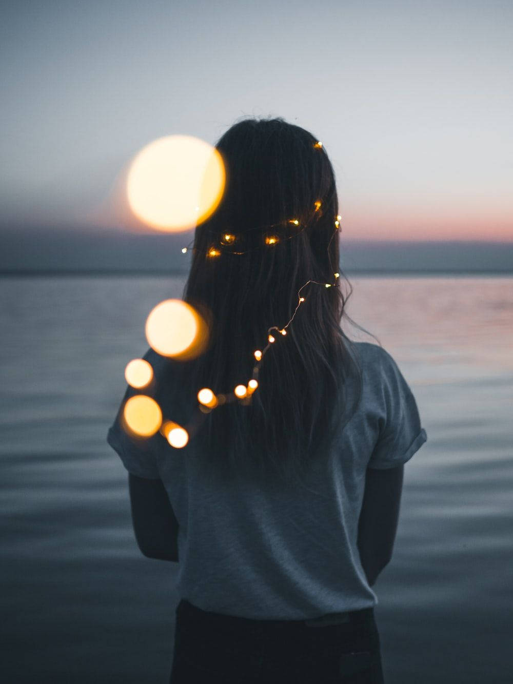 Fairy Lights On Single Girl Wallpaper