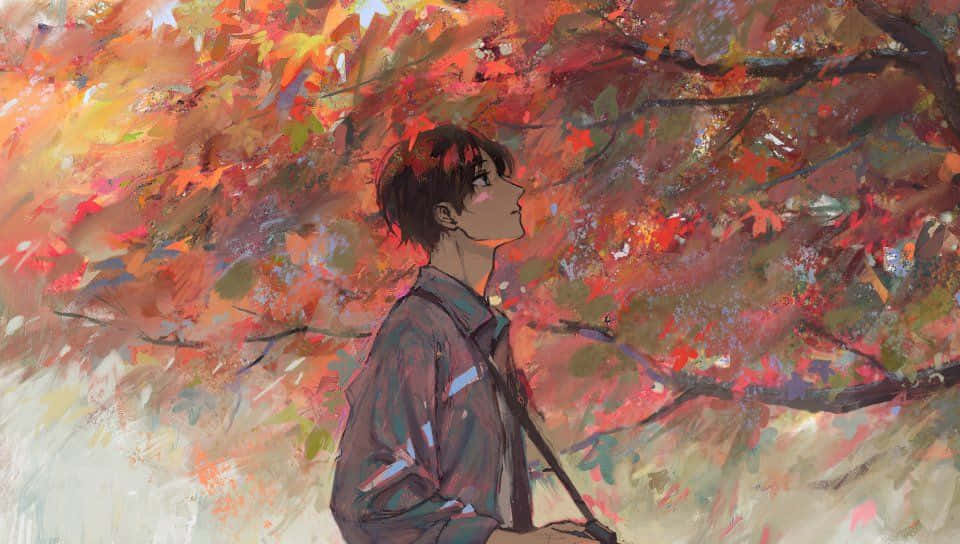 Fall Anime Man Photographer Painting Wallpaper