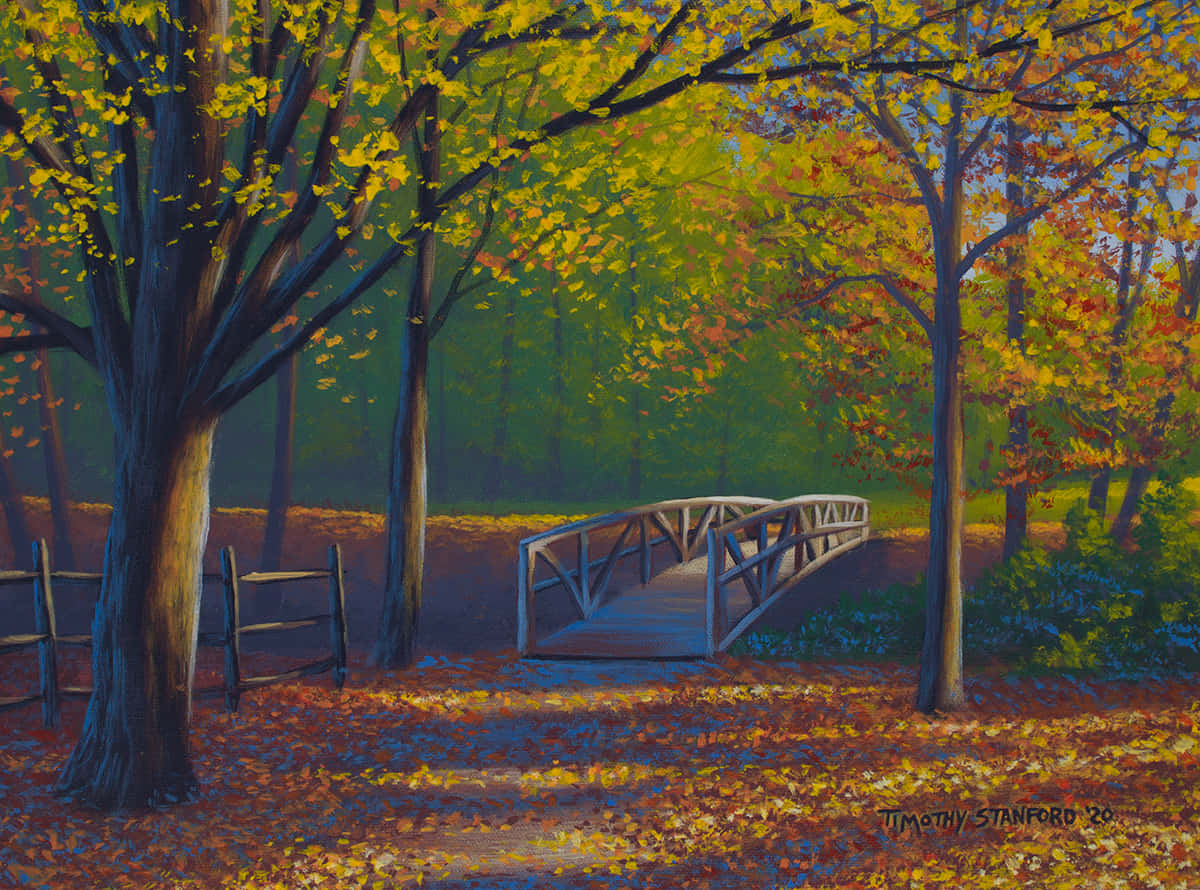 Fall Bridge In Vibrant Foliage Wallpaper