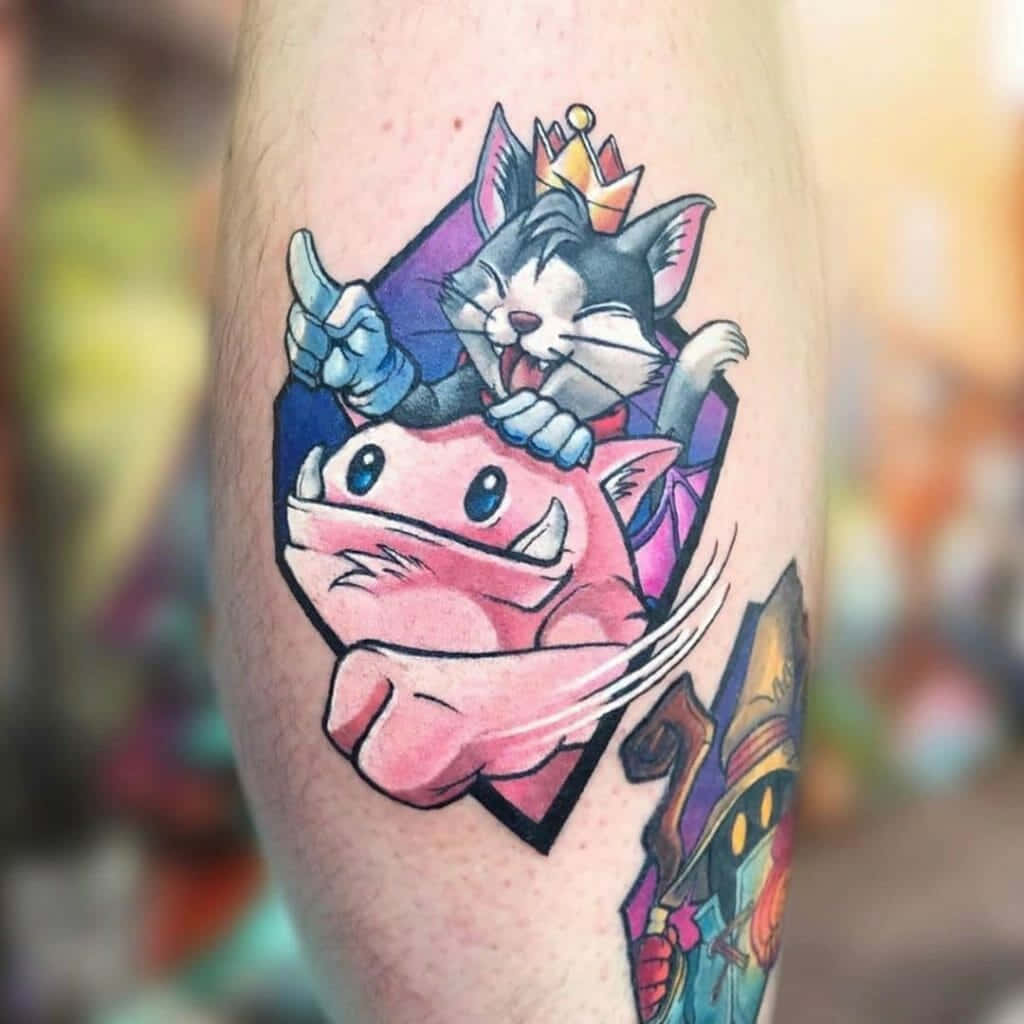 Fantasy Cat Riding Pink Creature Tattoo Wallpaper