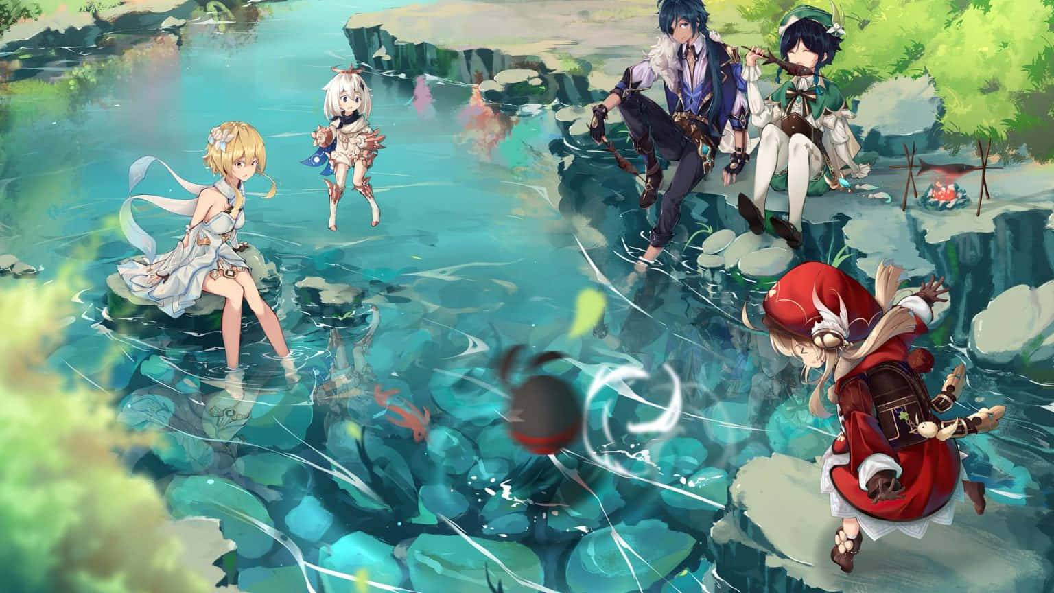 Fantasy Characters Fishing Adventure Wallpaper