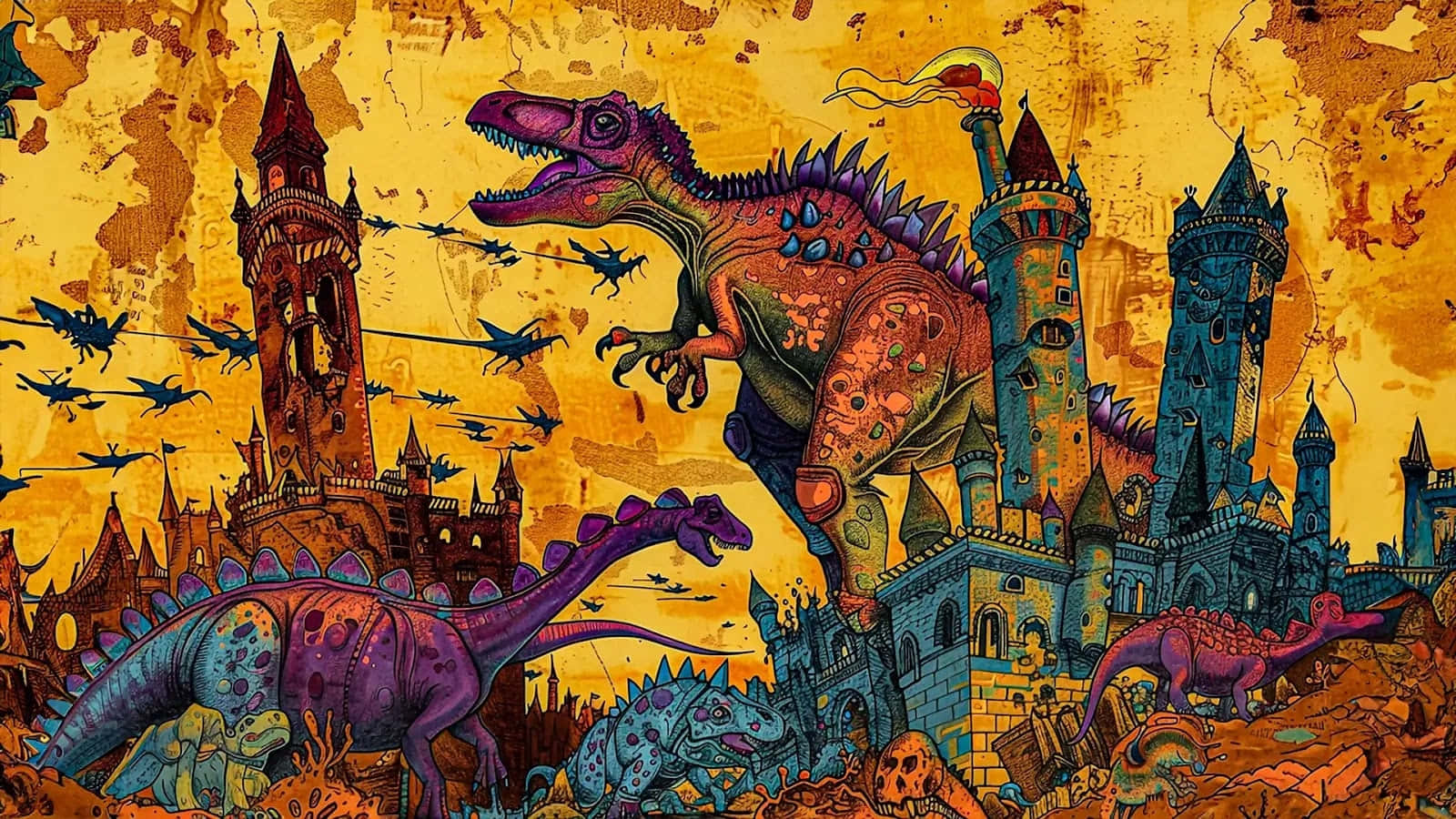 Fantasy Dinosaur Kingdom Artwork Wallpaper