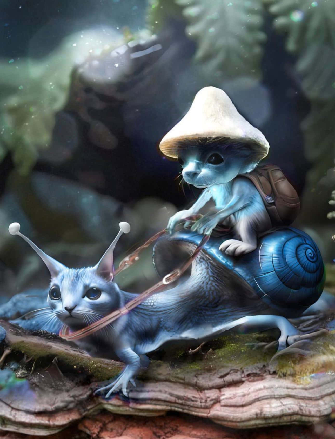 Fantasy Smurf Cat Riding Snail.jpg Wallpaper