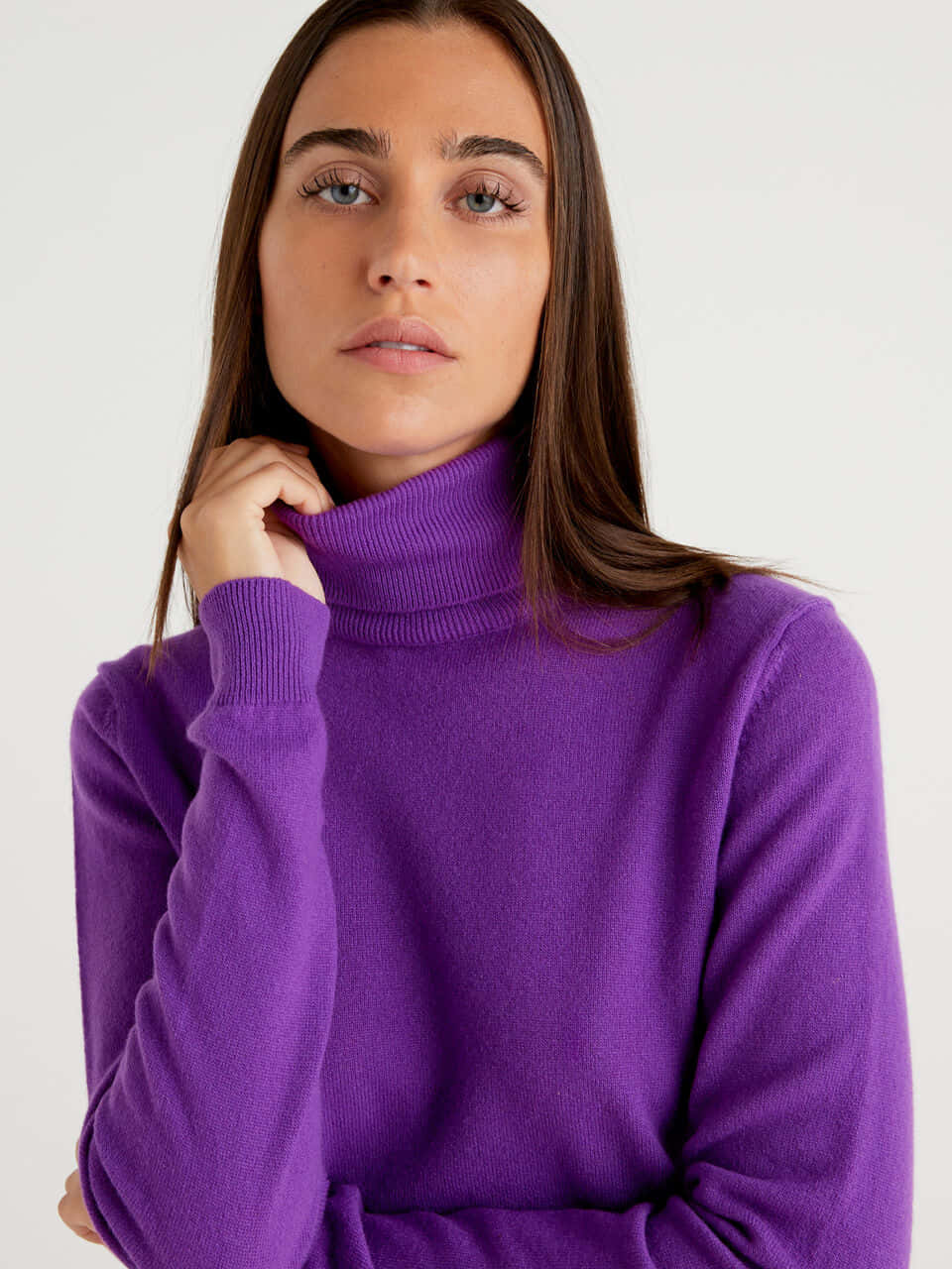 Feel Cosy And Chic In This Purple Turtle-neck Sweater Wallpaper