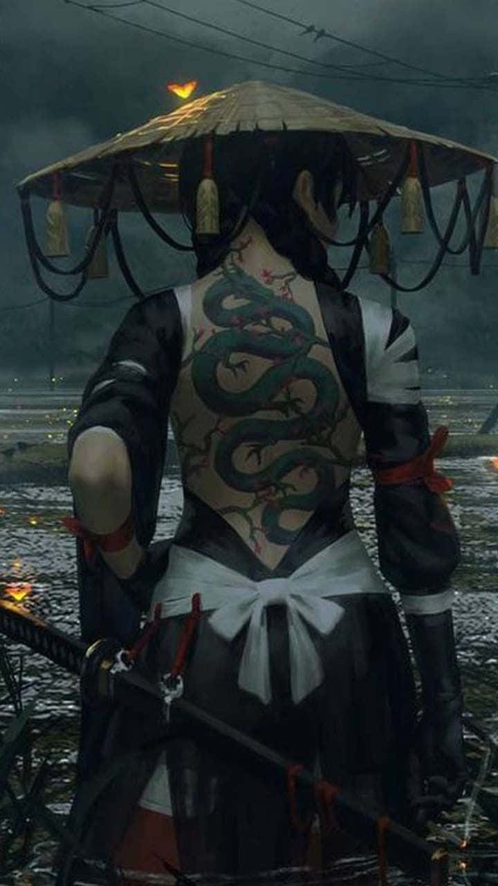 Female Samurai In Battle Stance Wallpaper