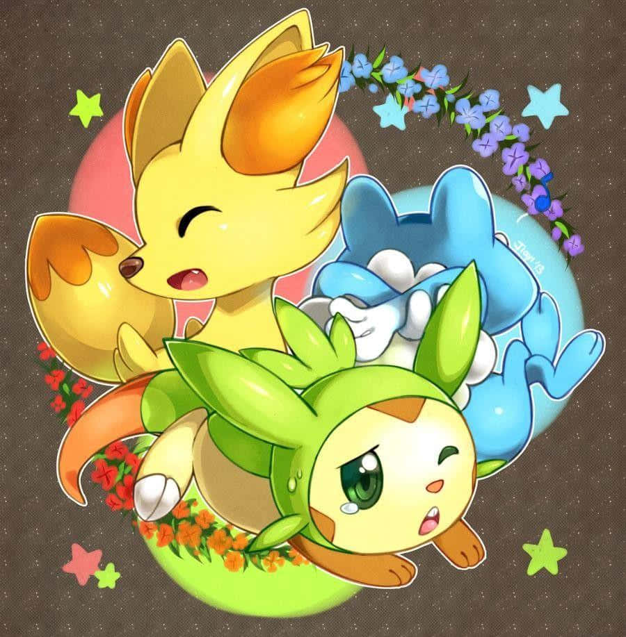 Fennekin Chespin Froakie Leaning Wallpaper