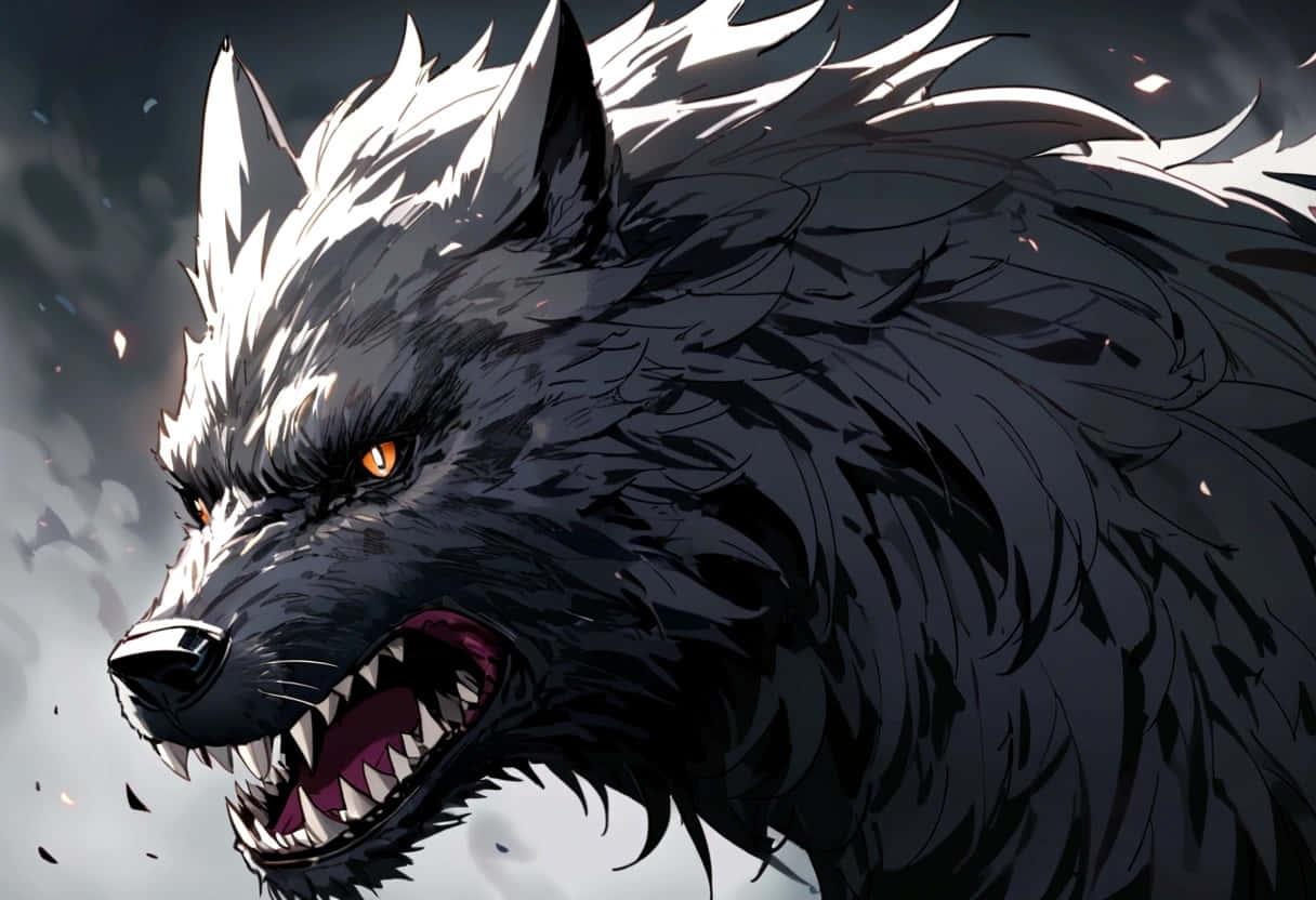 Ferocious Anime Black Wolf Wallpaper