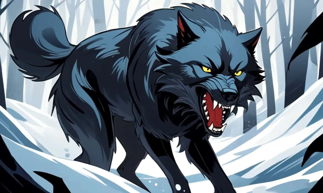 Ferocious Black Wolfin Snowy Forest Wallpaper