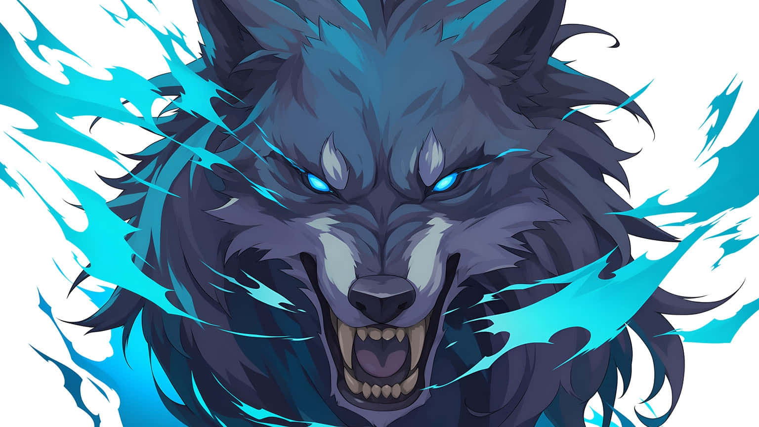 Ferocious_ Blue_ Flame_ Wolf_ Anime_ Art Wallpaper