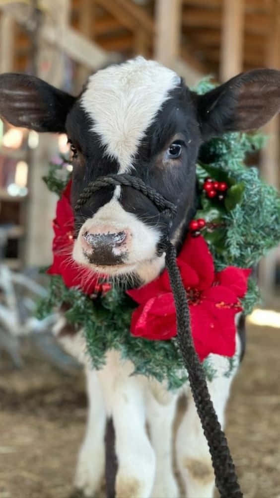 Festive Christmas Cowwith Wreath.jpg Wallpaper