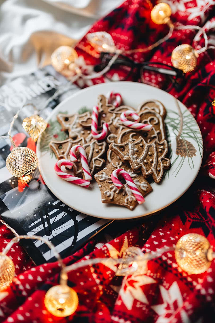 Festive Gingerbread Cookieswith Candy Canes Wallpaper