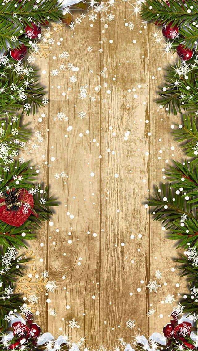 Festive Wooden Backgroundwith Christmas Decorations Wallpaper