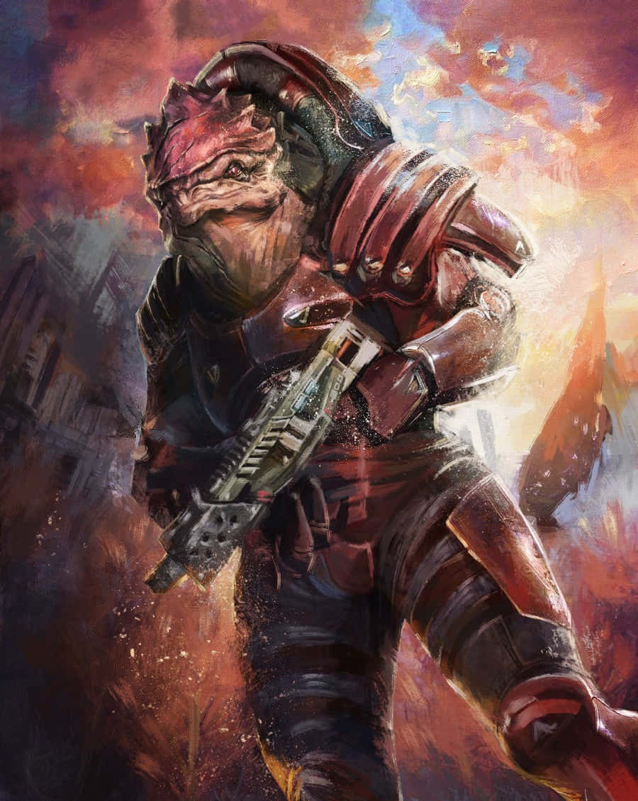 Fierce Grunt In Action In Mass Effect Wallpaper