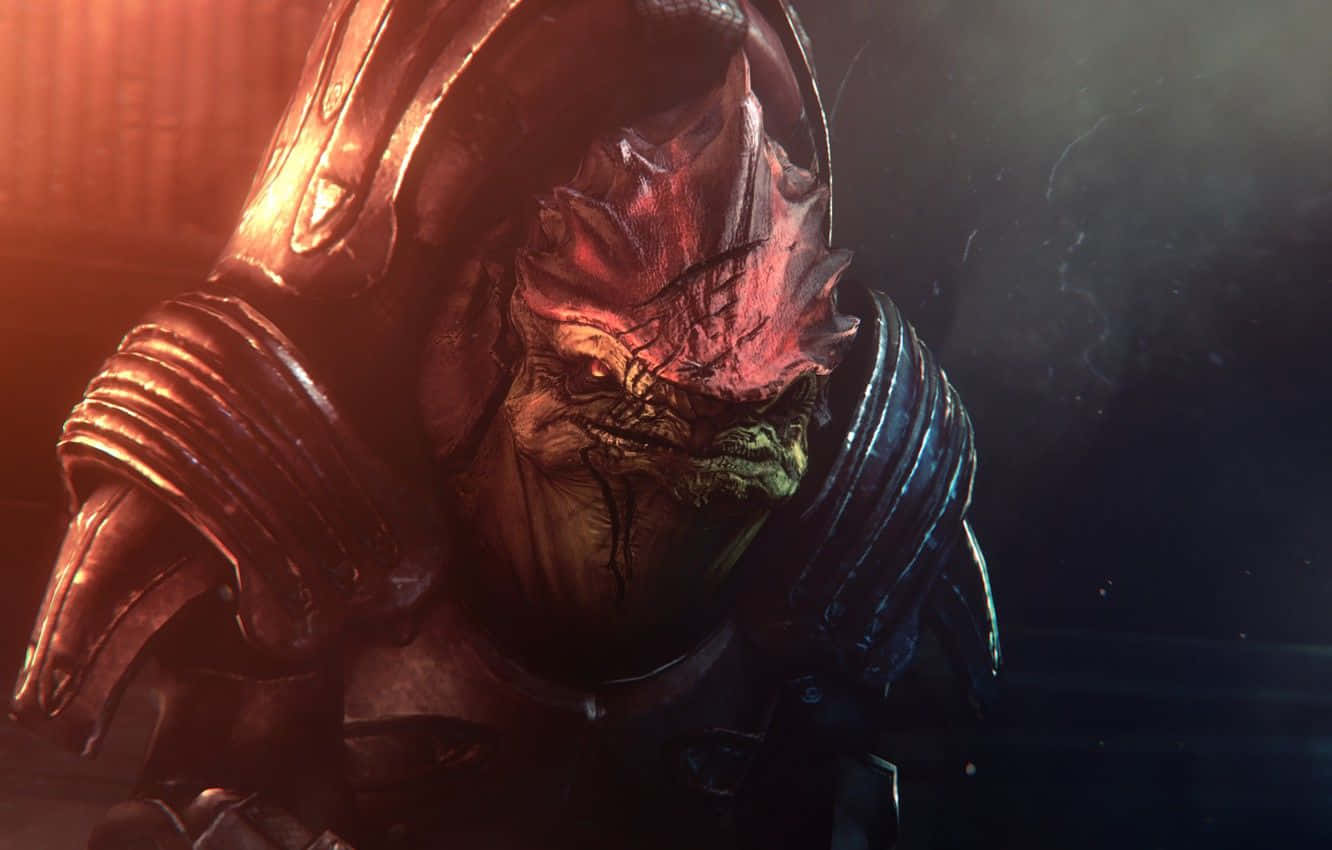 Fierce Krogan Warrior, Grunt, Ready For Action In Mass Effect Wallpaper