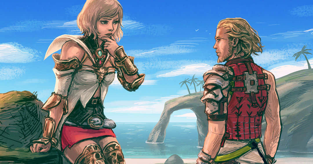 Final Fantasy Asheand Companion Beachside Discussion Wallpaper