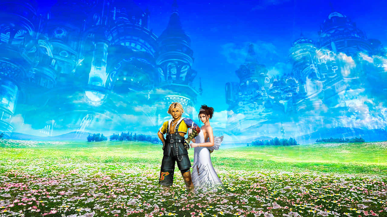 Final Fantasy Yunaand Tidusin Floral Meadow Wallpaper