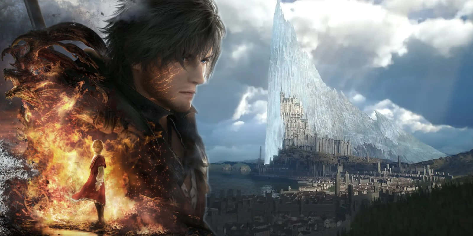 Final Fantasy16 Epic Characterand Landscape Wallpaper