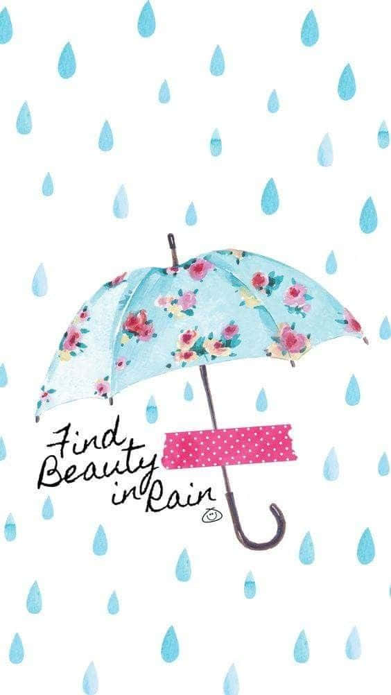 Find Beauty In Rain - A Watercolor Umbrella With Rain Drops Wallpaper