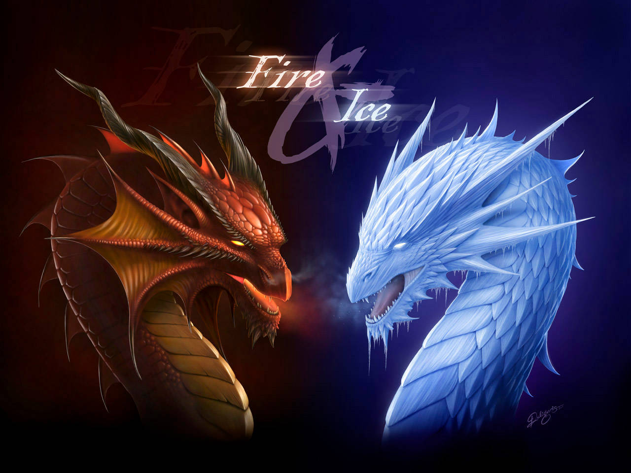 Fire And Ice Dragons Wallpaper