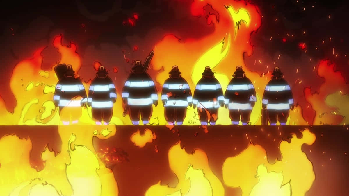 Fireforce Team Silhouettes Against Flames Wallpaper