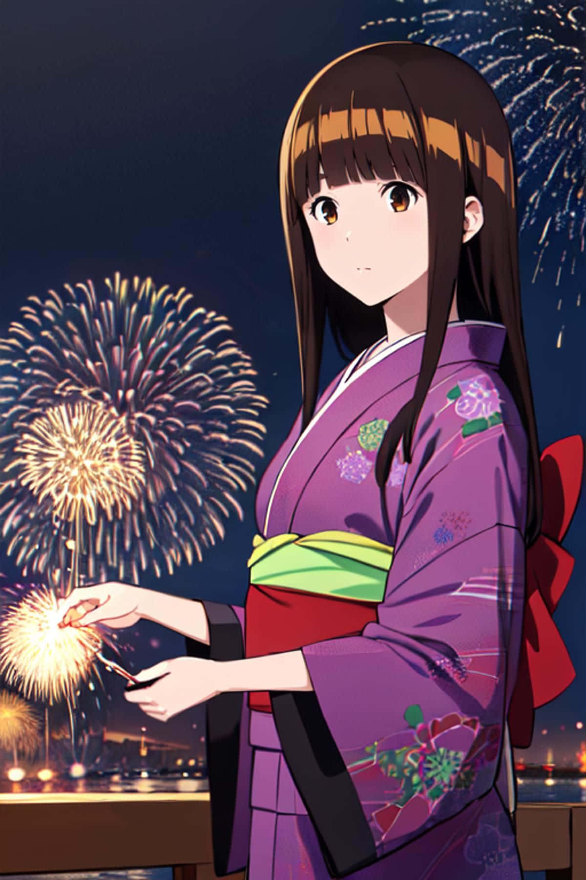 Fireworks Festival Anime Girl Wallpaper