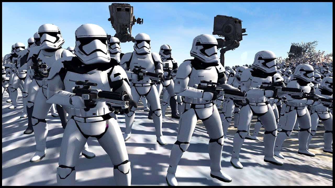 First Order Stormtroopers Marching On A Battleground. Wallpaper