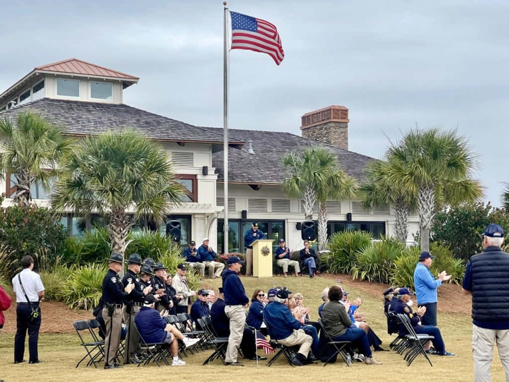 First Responders Gathering Flag Raising Ceremony Wallpaper