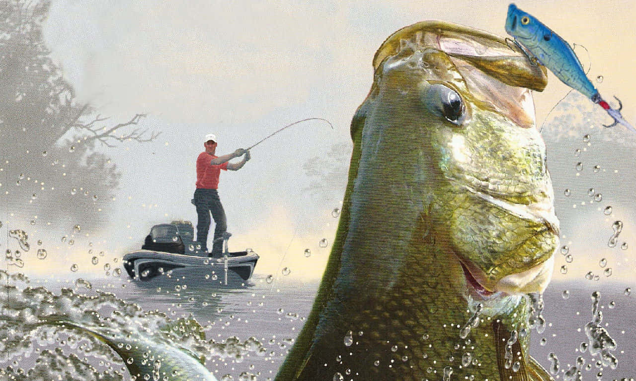 Fisherman Catching Giant Fish Wallpaper