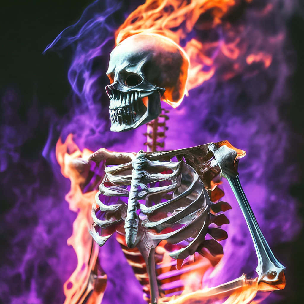 Flaming Purple Skeleton Art Wallpaper